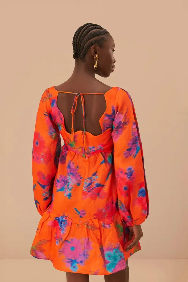 Women Mini Dresses Farm Rio Orange Bouquet Ikat Brocade Mini Dress