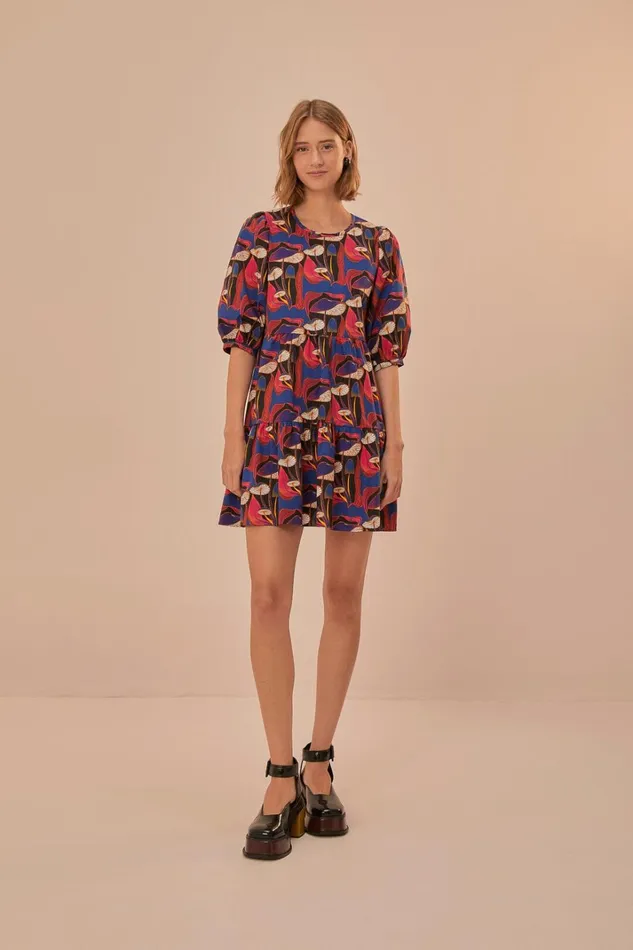 Women Mini Dresses Farm Rio Wild Mushrooms Black Puff Sleeve Mini Dress