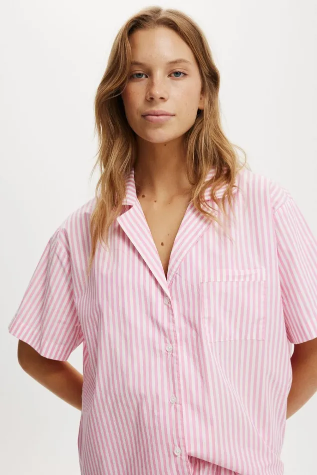 Women Pajamas Cotton On Body Poplin Sleep Set Lovers Blush Stripe