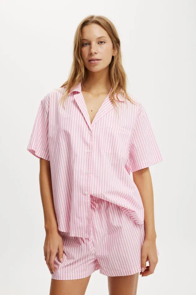 Women Pajamas Cotton On Body Poplin Sleep Set Lovers Blush Stripe