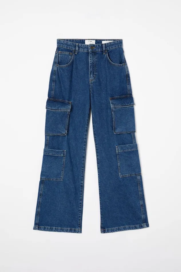 Women Pants Cotton On Cargo Wide Leg Jean Nordic Blue