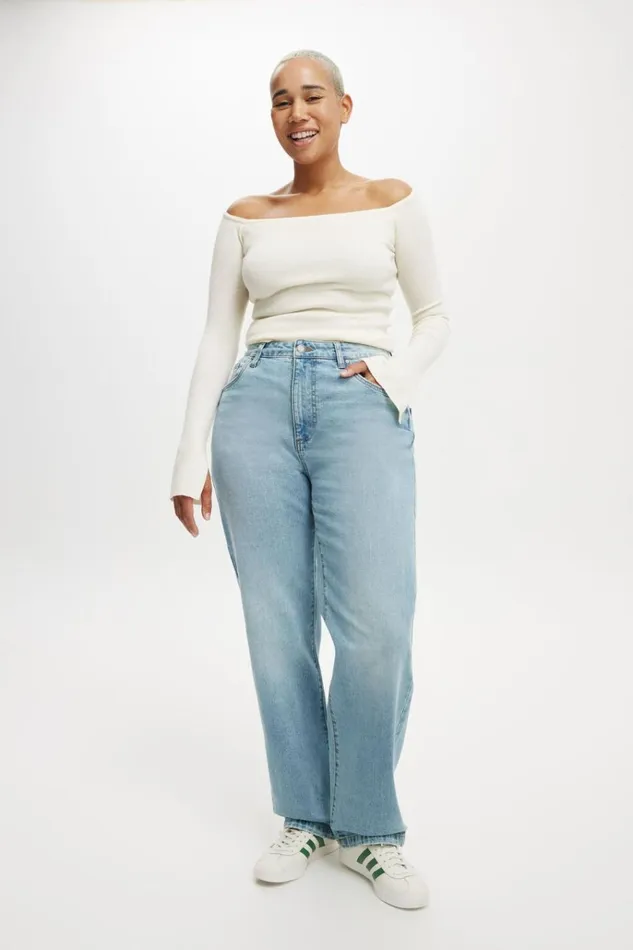 Women Pants Cotton On Curvy Stretch Straight Jean Cloud Blue