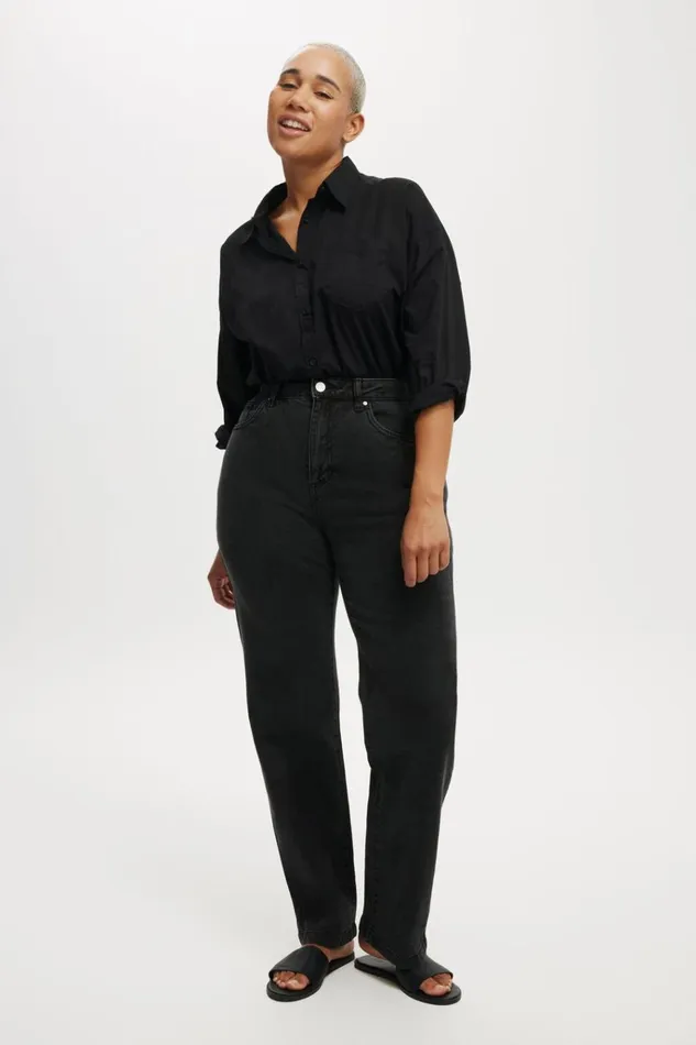 Women Pants Cotton On Curvy Stretch Straight Jean Graphite Black