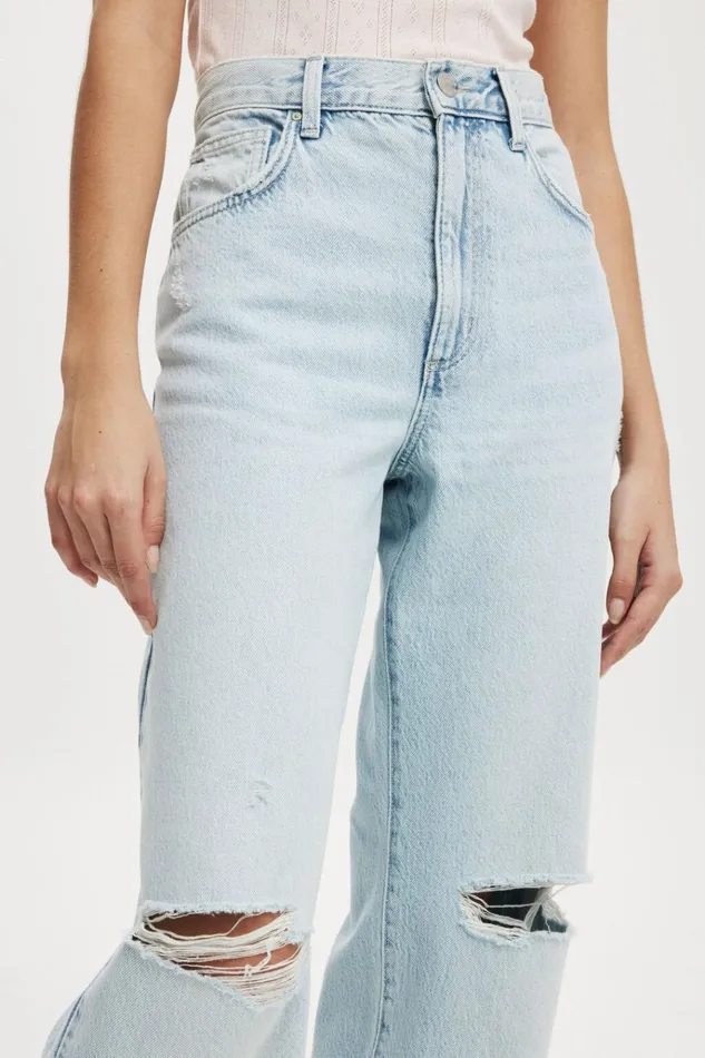 Women Pants Cotton On Loose Straight Jean Crystal Blue Rip Women Pants Cotton On Loose Straight Jean Crystal Blue Rip