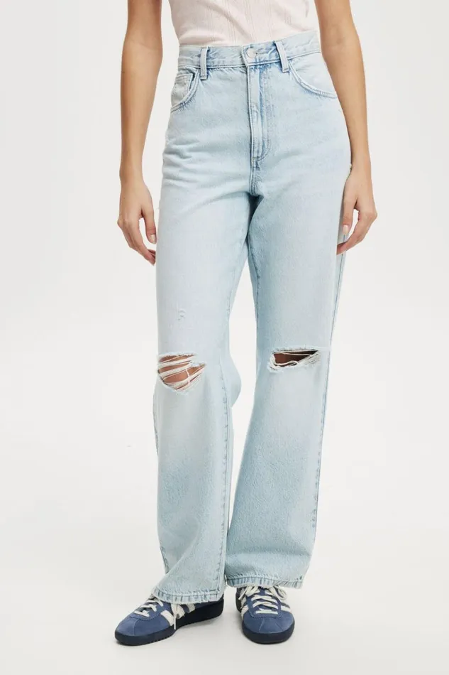 Women Pants Cotton On Loose Straight Jean Crystal Blue Rip Women Pants Cotton On Loose Straight Jean Crystal Blue Rip