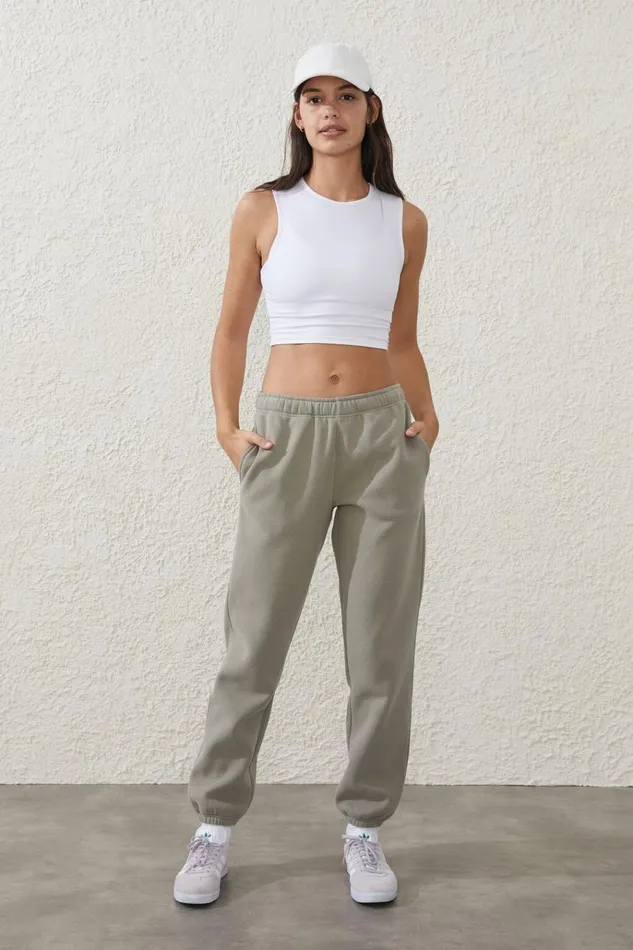 Women Pants Cotton On Plush Essential Gym Sweatpant Dusty Khaki
