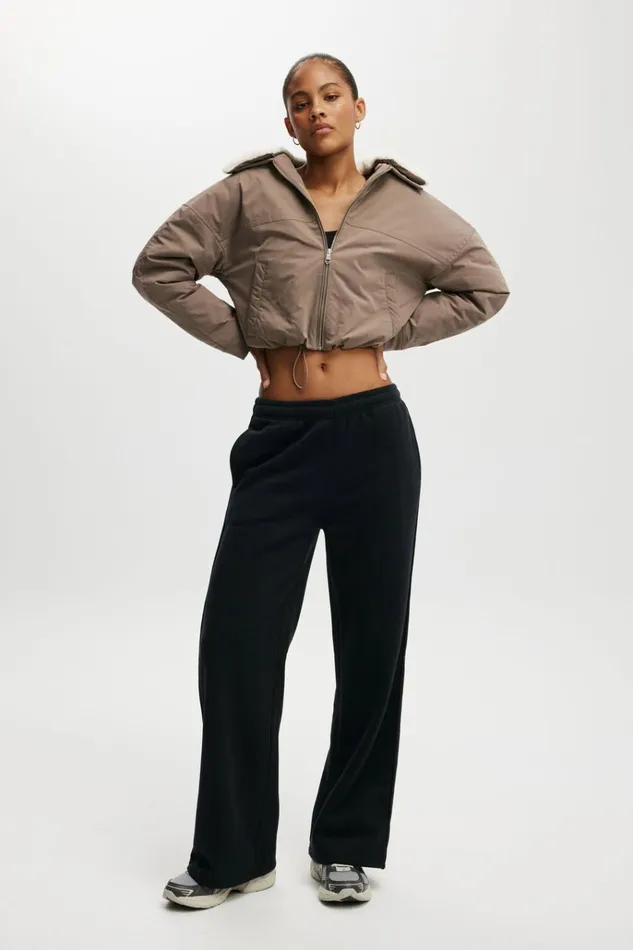 Women Pants Cotton On Plush Essential Straight Leg Sweatpant Black
