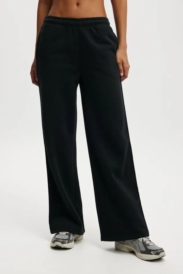 Women Pants Cotton On Plush Essential Straight Leg Sweatpant Black