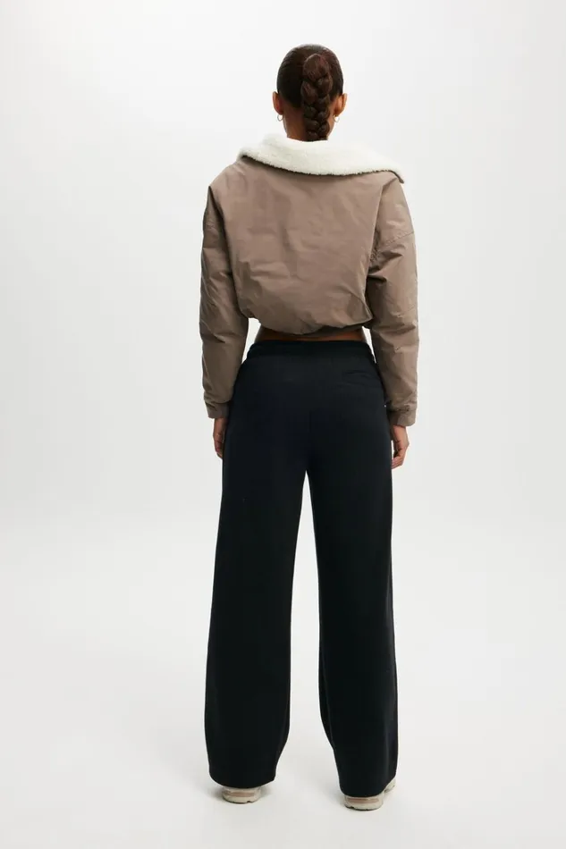 Women Pants Cotton On Plush Essential Straight Leg Sweatpant Black