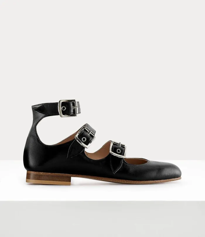 Women Roman Three Strap Sandal Black Vivienne Westwood Flats