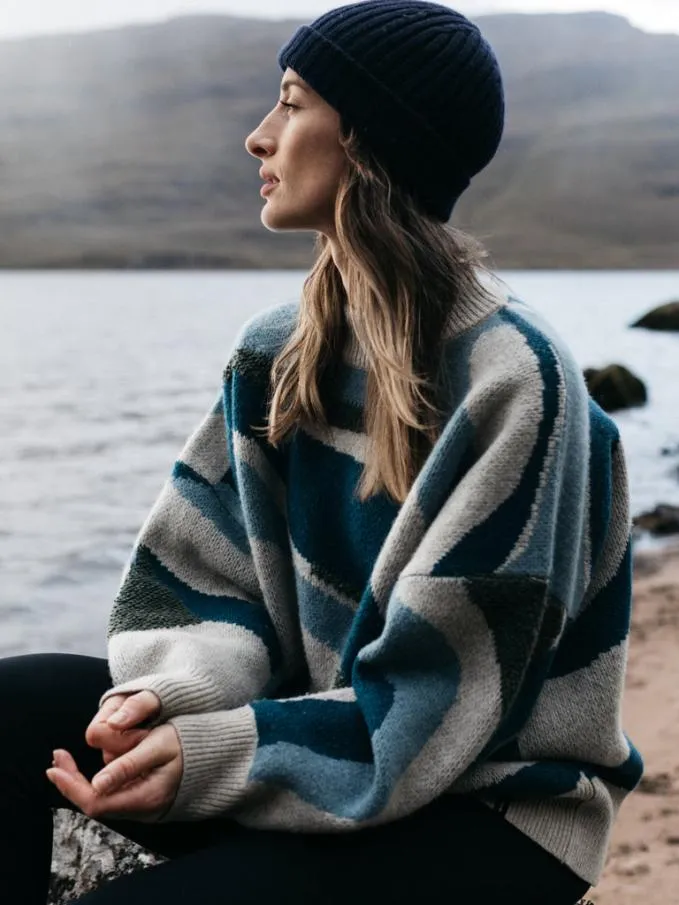 Women Shale Stitch Jumper Naturalblue Multi Finisterre Knitwear