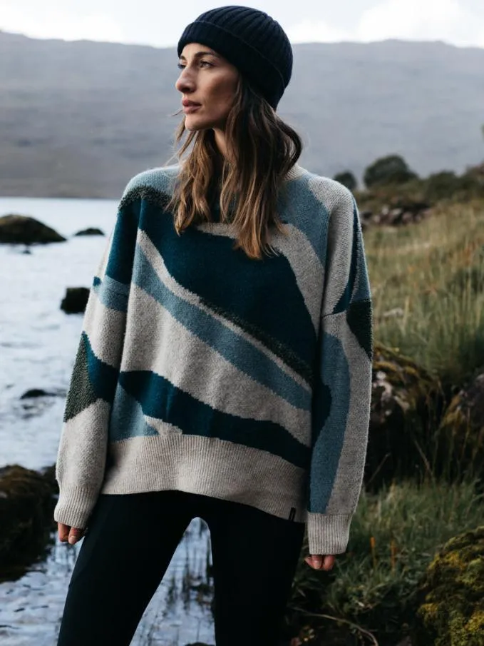 Women Shale Stitch Jumper Naturalblue Multi Finisterre Knitwear