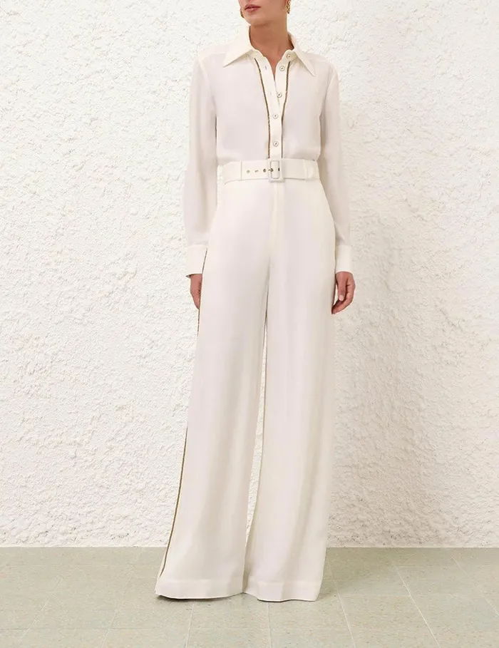 Women Shorts and Pants Zimmermann Belted Chain Pant Cream