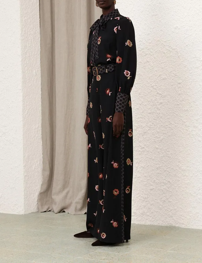 Women Shorts and Pants Zimmermann Belted Wide Leg Pant Black Floral