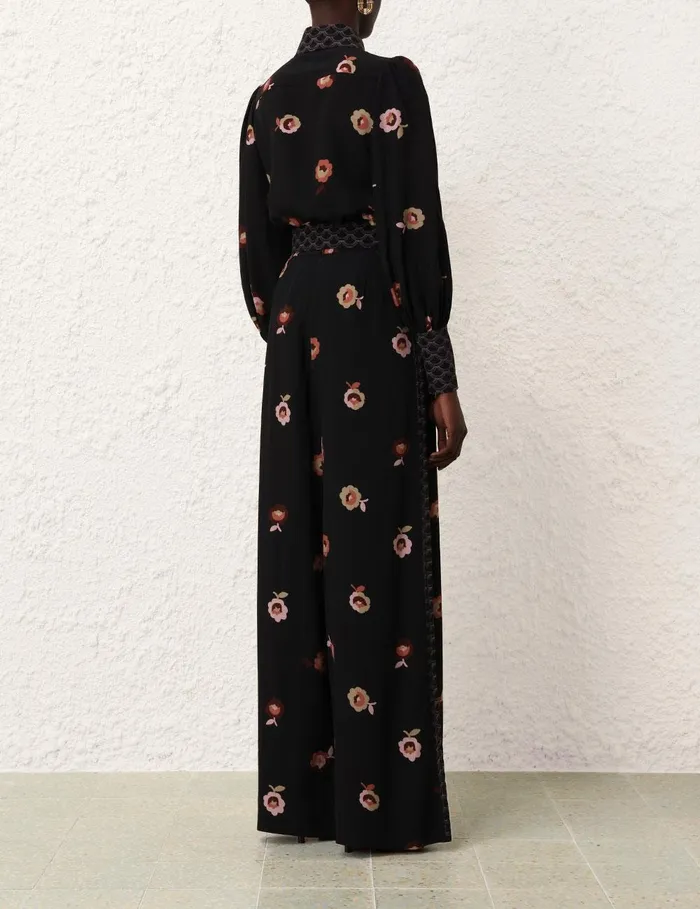 Women Shorts and Pants Zimmermann Belted Wide Leg Pant Black Floral