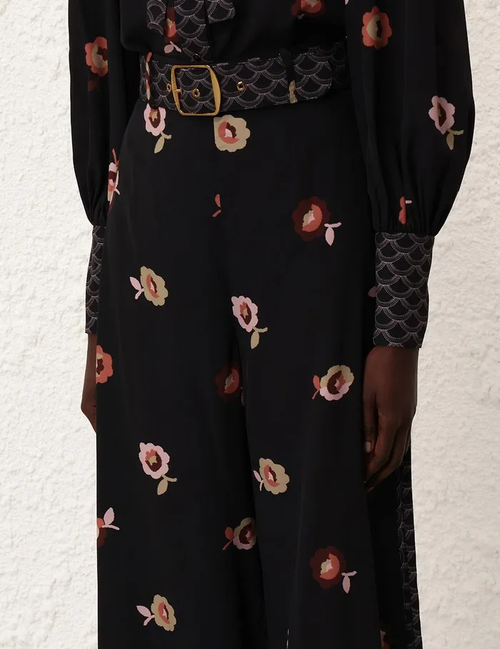 Women Shorts and Pants Zimmermann Belted Wide Leg Pant Black Floral