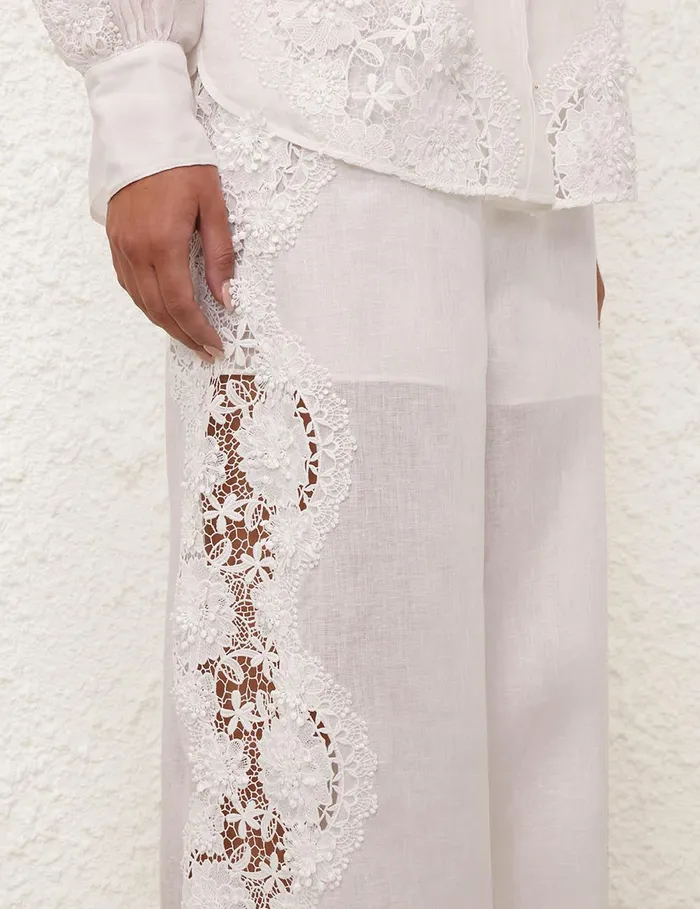 Women Shorts and Pants Zimmermann Halliday Lace Flower Pant Ivory