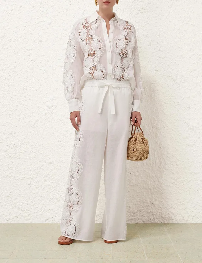 Women Shorts and Pants Zimmermann Halliday Lace Flower Pant Ivory