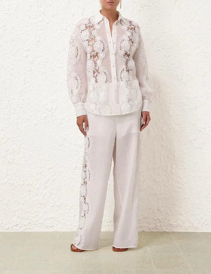 Women Shorts and Pants Zimmermann Halliday Lace Flower Pant Ivory