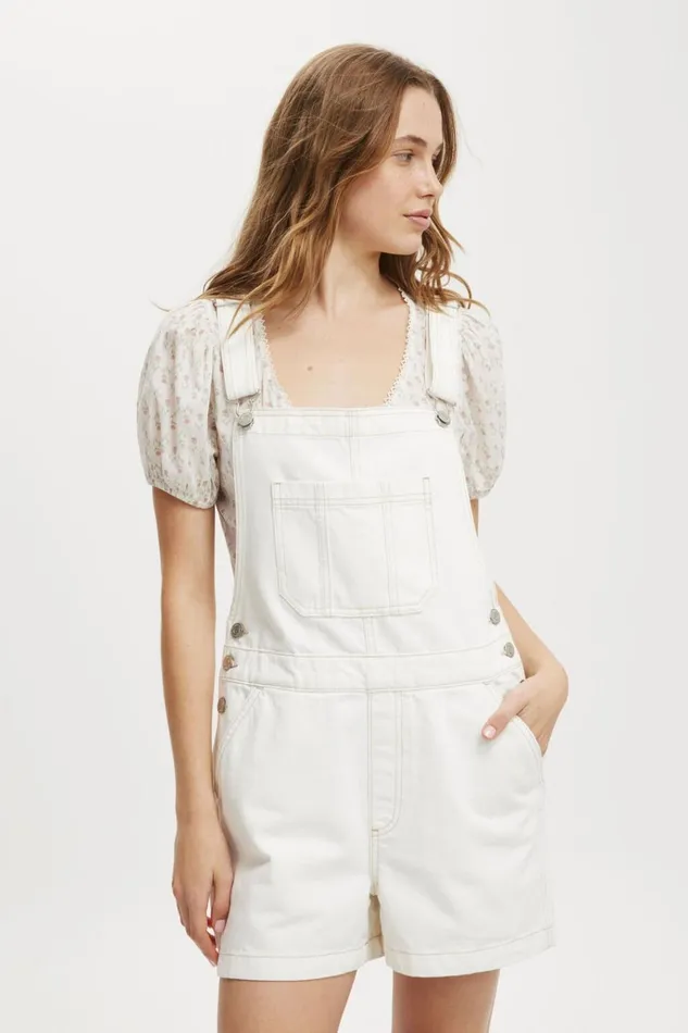 Women Shorts Cotton On Short Denim Overall Vintage White