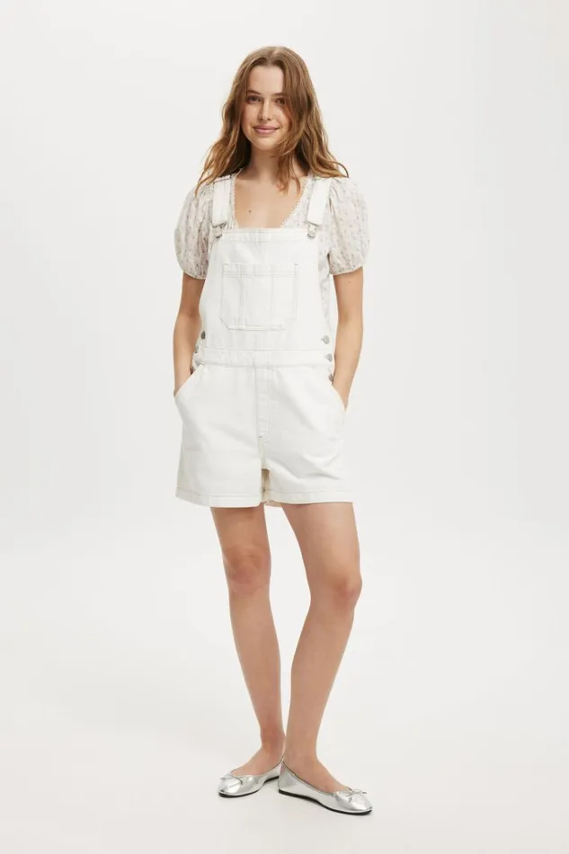 Women Shorts Cotton On Short Denim Overall Vintage White