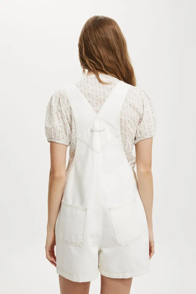 Women Shorts Cotton On Short Denim Overall Vintage White