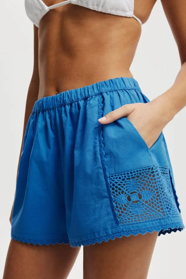 Women Shorts Cotton On The Vacation Beach Short Spring Blue