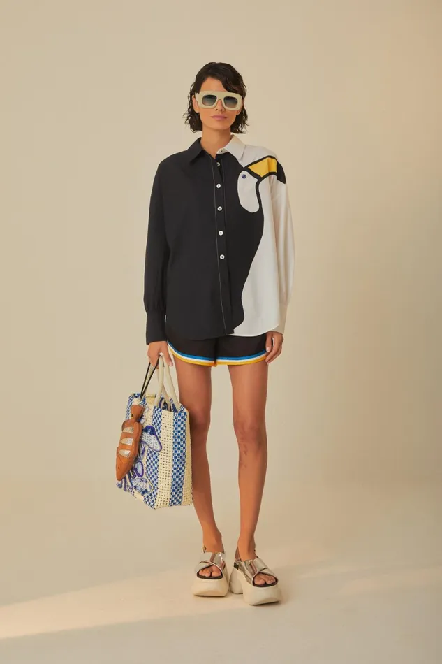 Women Shorts Farm Rio Black With Stripes Shorts