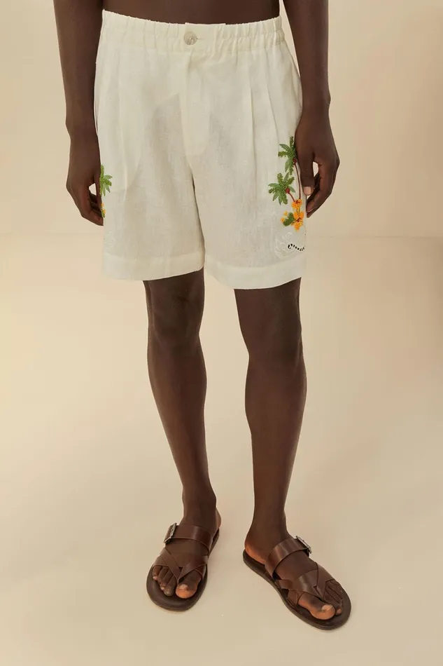 Women Shorts Farm Rio Tropical Destination Embroidered Euroflax Premium Linen Shorts
