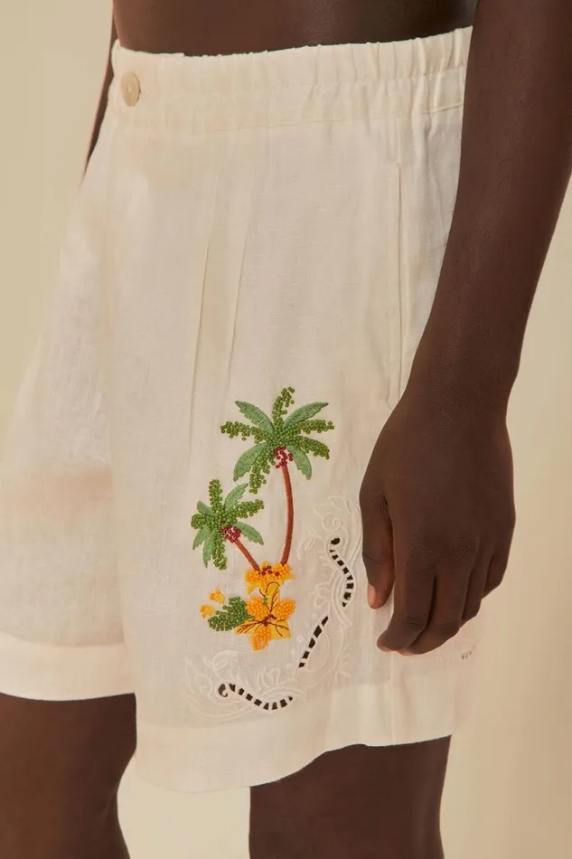 Women Shorts Farm Rio Tropical Destination Embroidered Euroflax Premium Linen Shorts