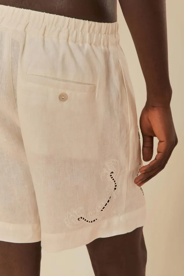 Women Shorts Farm Rio Tropical Destination Embroidered Euroflax Premium Linen Shorts
