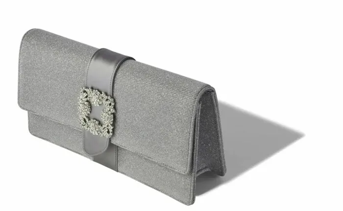 Women Silver Glitter Jewel Buckle Clutch Manolo Blahnik Gifts For Her