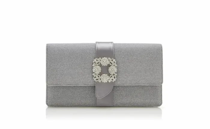 Women Silver Glitter Jewel Buckle Clutch Manolo Blahnik Gifts For Her