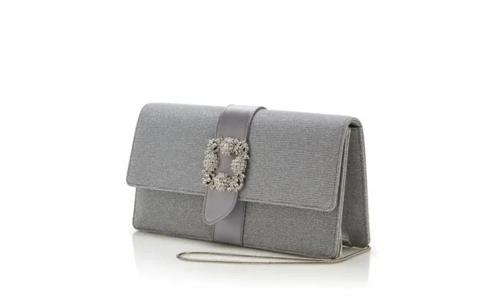 Women Silver Glitter Jewel Buckle Clutch Manolo Blahnik Gifts For Her