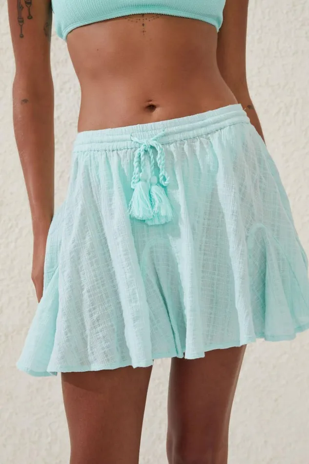 Women Skirts Cotton On Hanky Hem Beach Mini Skirt Bleached Aqua