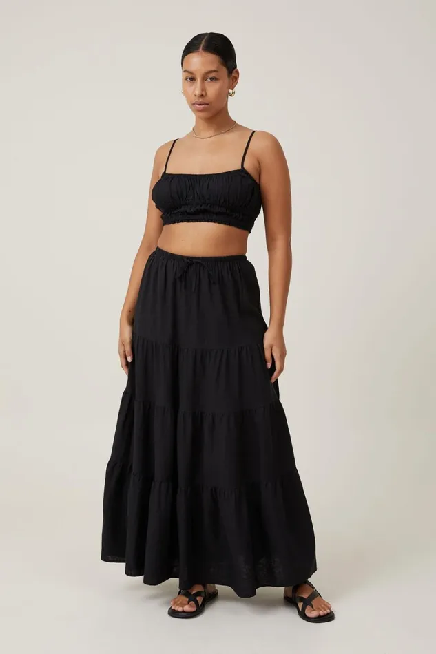 Women Skirts Cotton On Haven Tiered Maxi Skirt Black