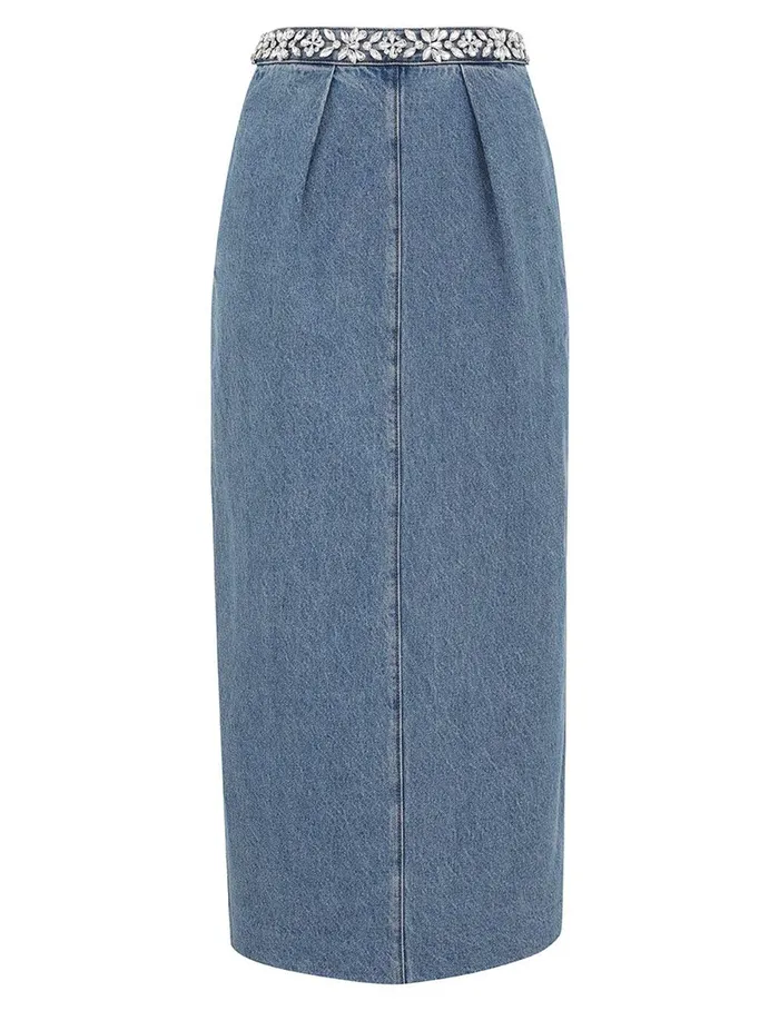 Women Skirts Zimmermann Crush Embellished Denim Skirt Blue Moon