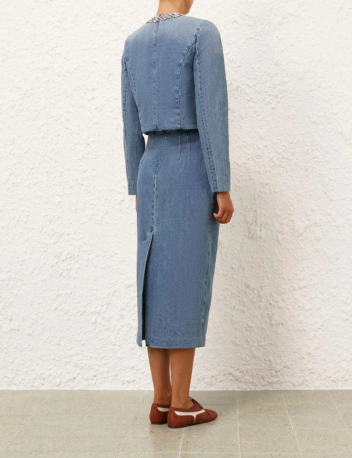 Women Skirts Zimmermann Crush Embellished Denim Skirt Blue Moon
