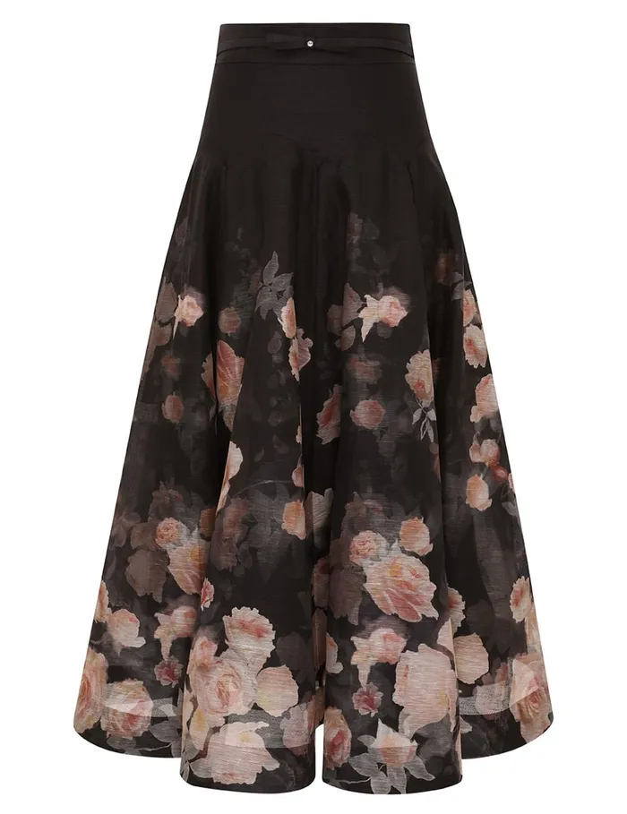 Women Skirts Zimmermann Crush Flared Midi Skirt Black Floral