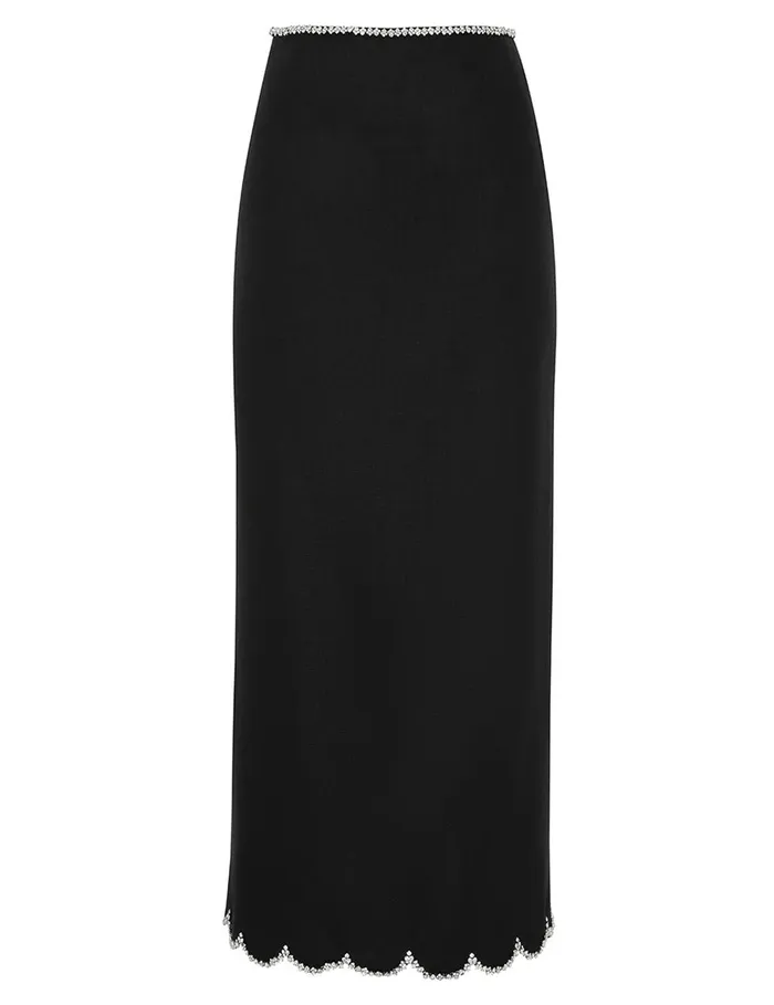 Women Skirts Zimmermann Crush Scalloped Midi Skirt Black