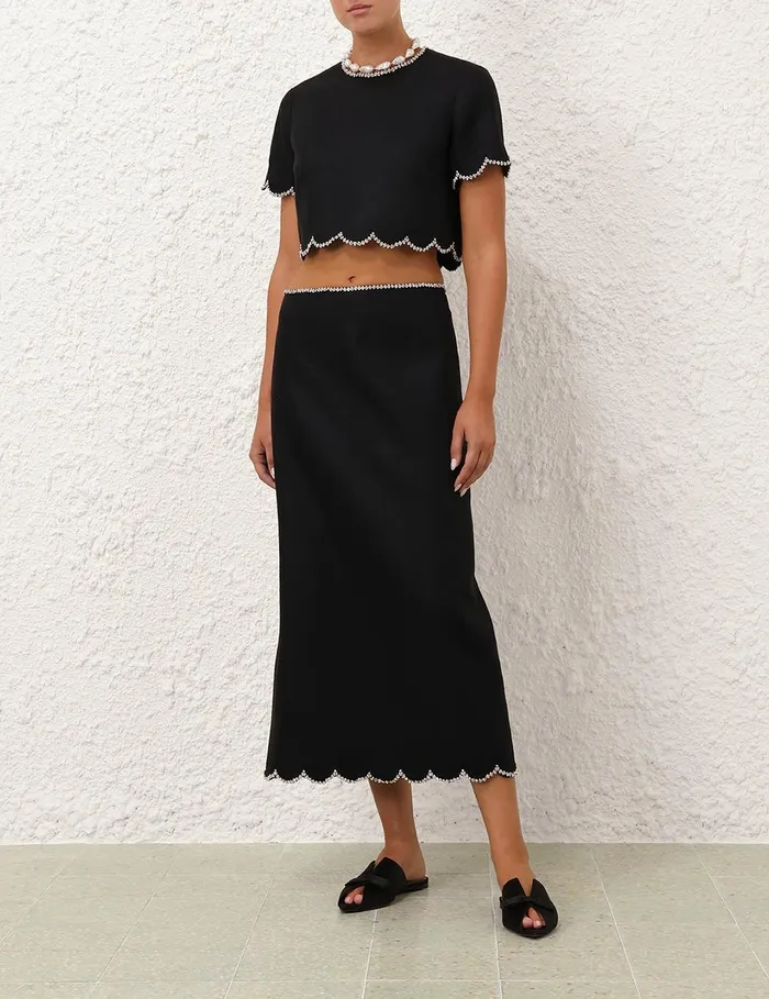 Women Skirts Zimmermann Crush Scalloped Midi Skirt Black