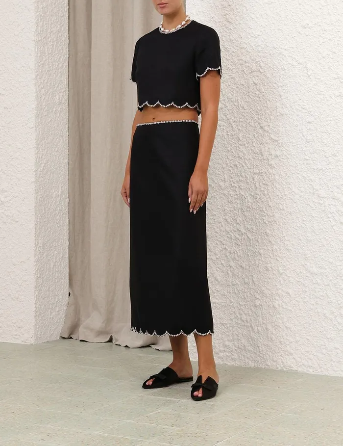 Women Skirts Zimmermann Crush Scalloped Midi Skirt Black