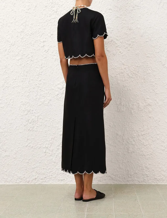 Women Skirts Zimmermann Crush Scalloped Midi Skirt Black