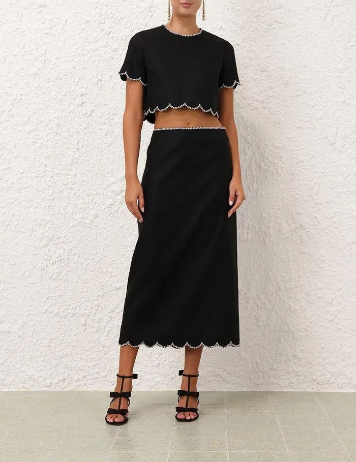 Women Skirts Zimmermann Crush Scalloped Midi Skirt Black
