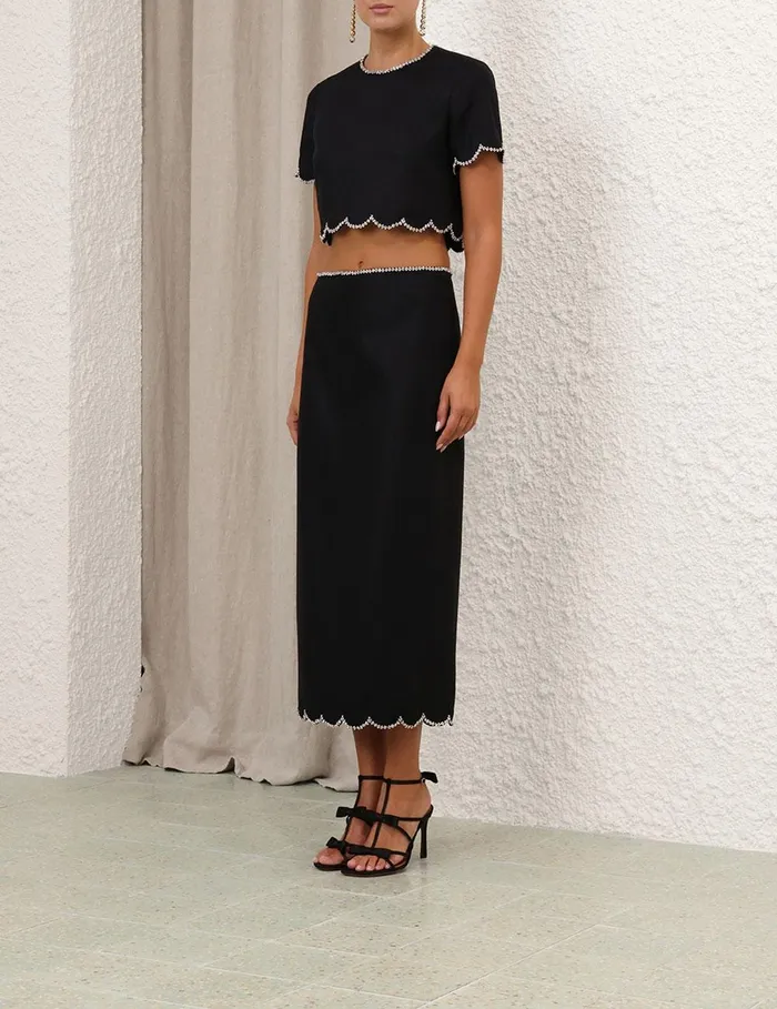 Women Skirts Zimmermann Crush Scalloped Midi Skirt Black