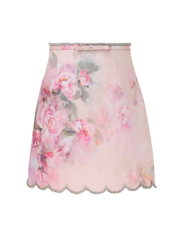 Women Skirts Zimmermann Crush Scalloped Mini Skirt Pink Floral