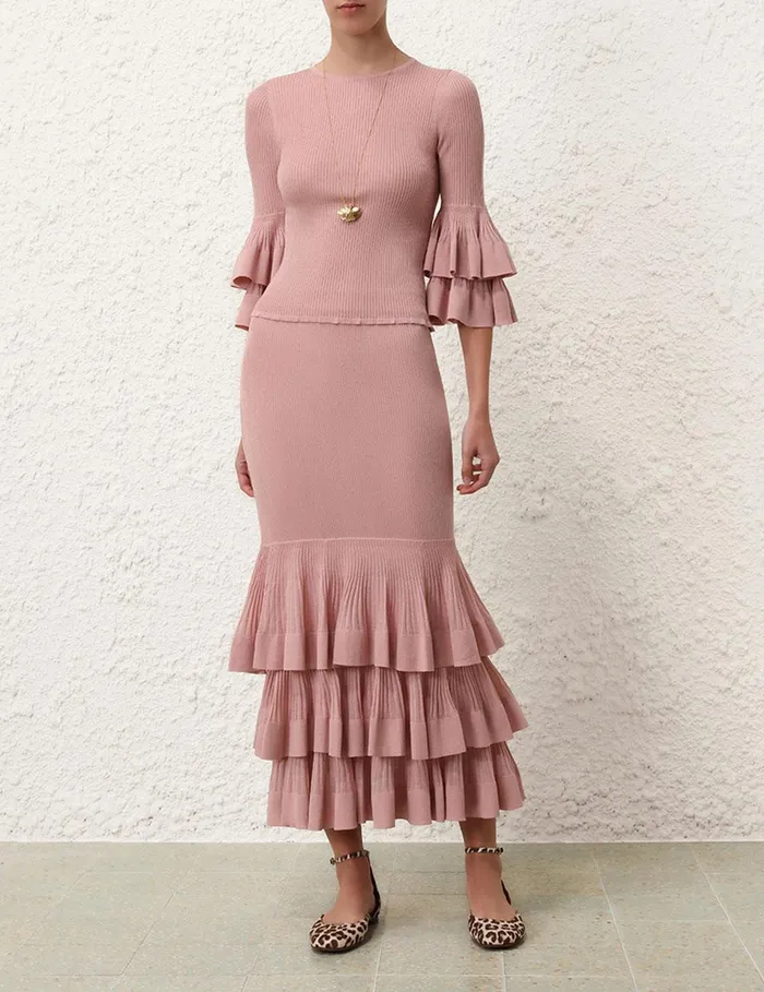 Women Skirts Zimmermann Illustration Tiered Skirt Pink