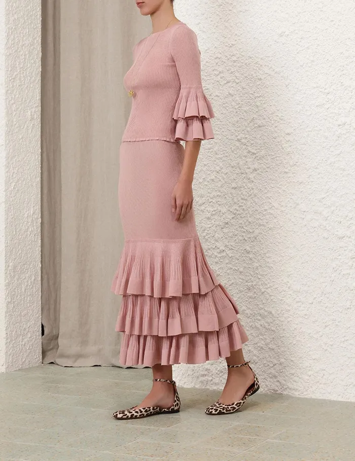 Women Skirts Zimmermann Illustration Tiered Skirt Pink
