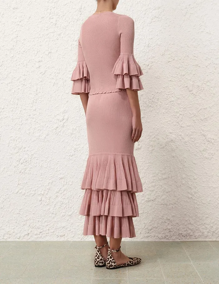 Women Skirts Zimmermann Illustration Tiered Skirt Pink