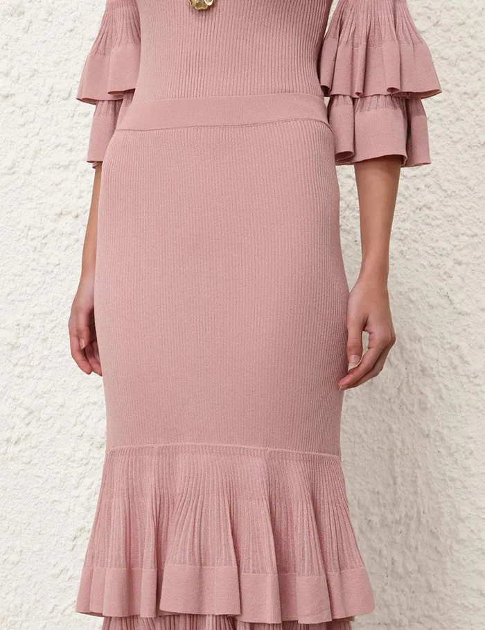Women Skirts Zimmermann Illustration Tiered Skirt Pink